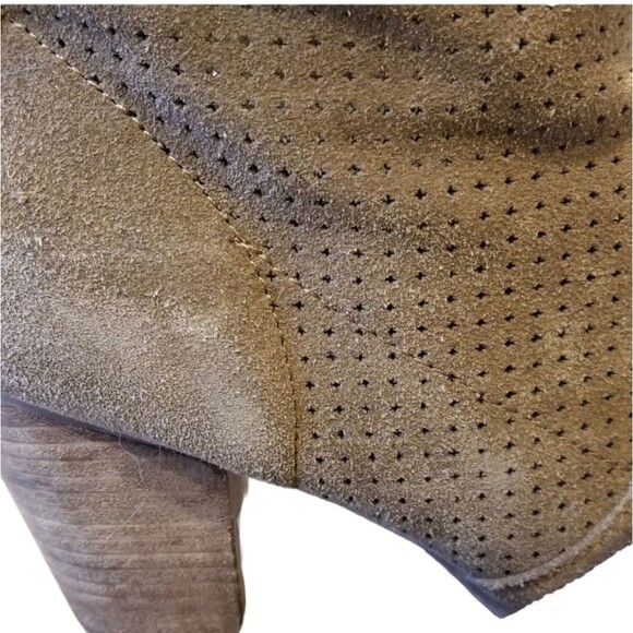 American Eagle Ankle Boots Western Suede Brown Tan Stacked Block Platform Heel 9 - Picture 3 of 6